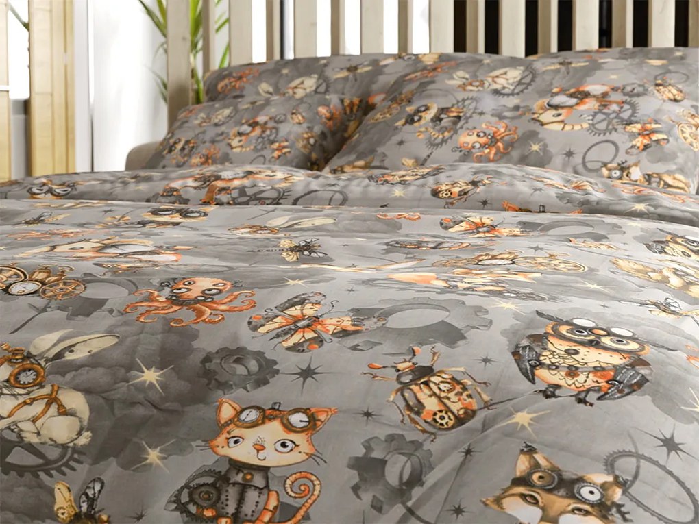 Lenjerie de pat din bumbac pentru copii STEAM DREAMS gri Dimensiune lenjerie de pat: 70 x 90 cm | 140 x 200 cm