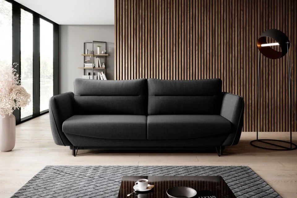 Canapea tapitata, extensibila, cu spatiu pentru depozitare, 236x90x95 cm, Silva 01, Eltap (Culoare: Negru / Flores 10)