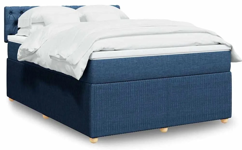 vidaXL Pat box spring cu saltea, albastru, 140x200 cm, textil