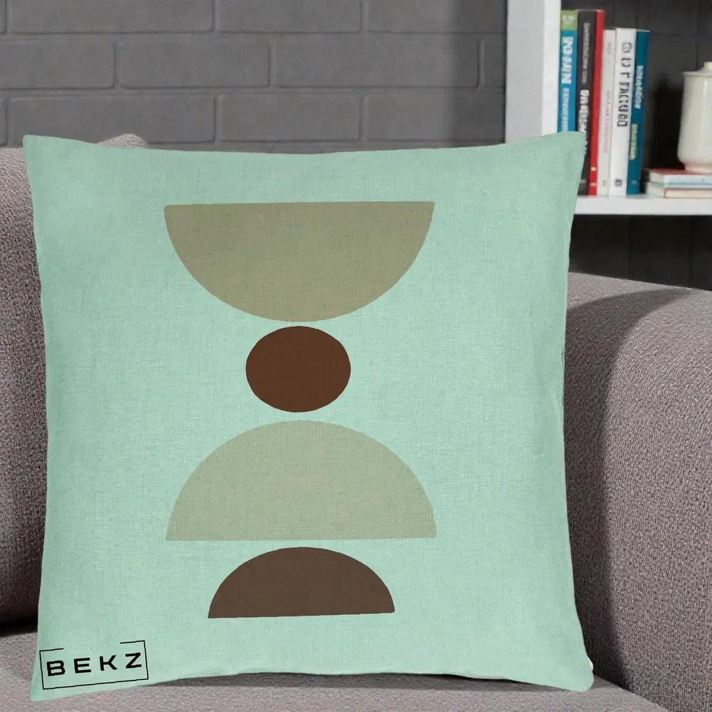 Perna Decorativa Geometric Boho Cerc si Boluri, 40x40 cm, Verde Menta, Husa Detasabila, Perna Inclusa, BEKZ®