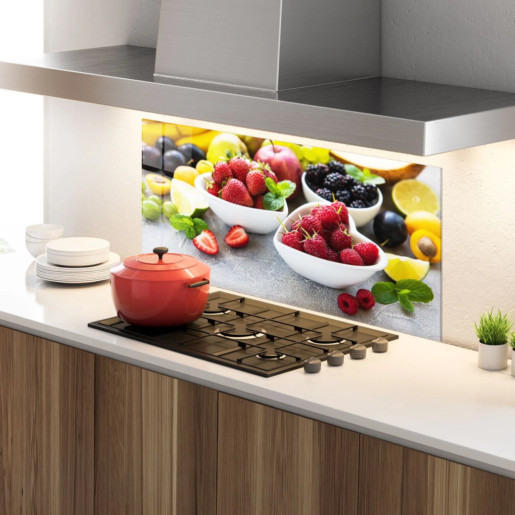 Panou Sticla Bucatarie, 60x150cm, Protectie aragaz, Antistropi, Termorezistent, Alimente, Fructe, Heart Fresh Fruits