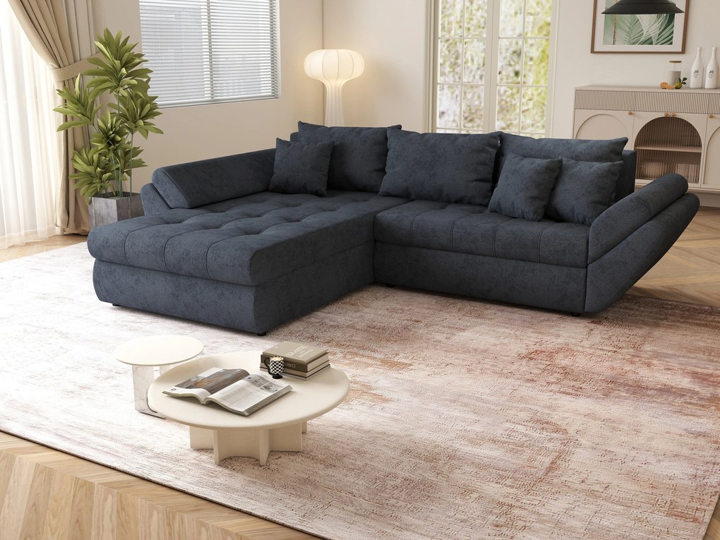 Colțar extensibil dumonde cu ladă de depozitare si sezut confortabil din spuma high-density, Loana Enjoy Antracit 270x185 cm