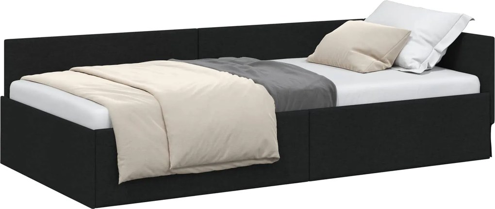 vidaXL Cadru de pat colțar cu headboard Negru 80 cm x 200 cm țesătură