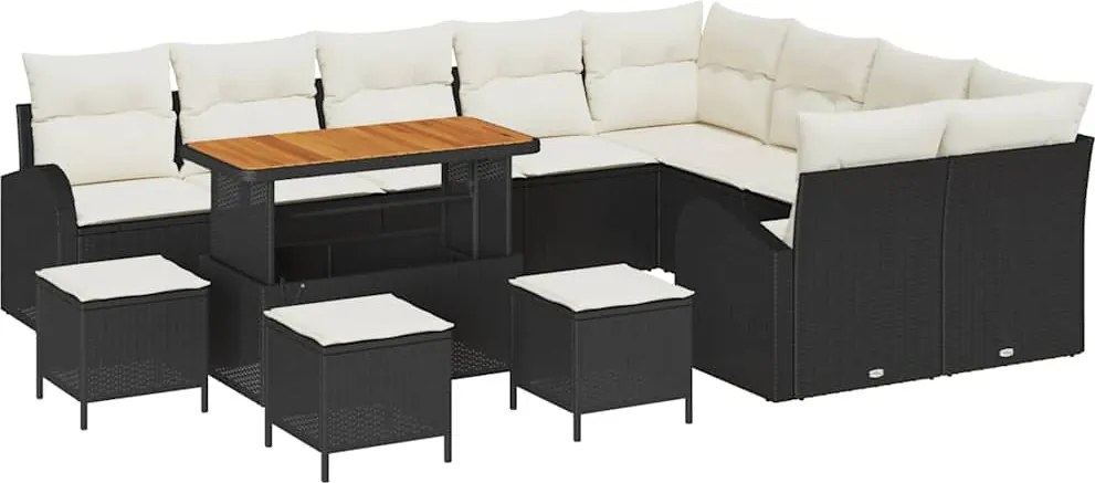 vidaXL Set de canapele pentru grădină cu pernă 13 pcs Negru poliratan