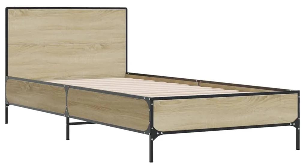 845523 vidaXL Cadru de pat, stejar sonoma, 100x200cm, lemn prelucrat și metal