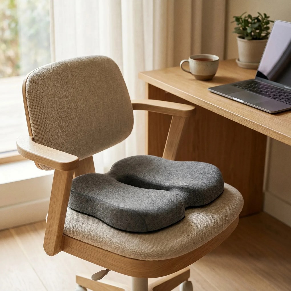 Perna ortopedica sezut tripla protectie prostata/hemoroizi/coccis, memory foam, Gri