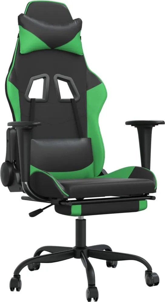 vidaXL Scaun de gaming cu suport picioare negru/verde, piele ecologică