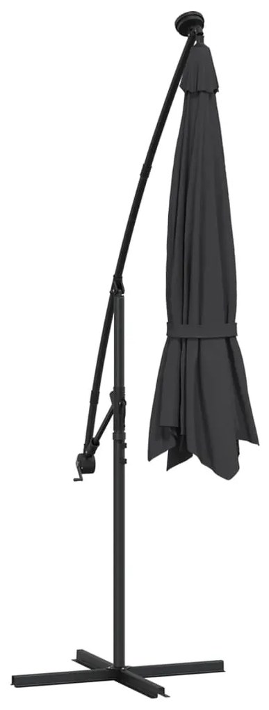 Umbrela suspendata cu LED-uri si stalp de otel, negru, 300 cm Negru, 300 cm