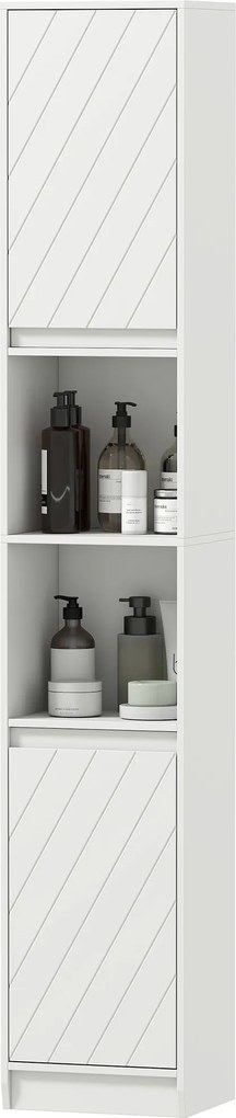 HOMCOM Coloană de baie, mobilier de depozitare cu 2 uși, 2 compartimente deschise, , 30 x 24 x 170 cm, alb | Aosom Romania