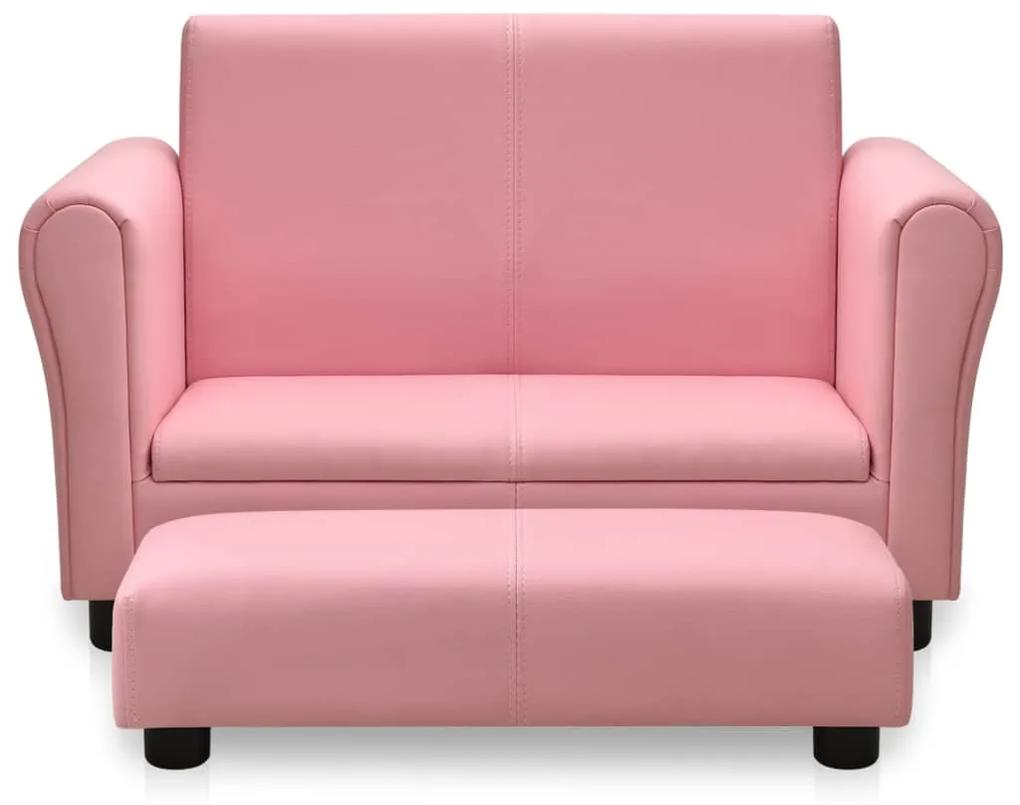 325513 vidaXL Canapea pentru copii cu taburet, roz, piele ecologică