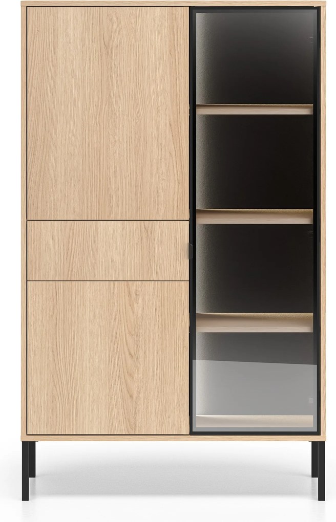 Vitrină înaltă cu sertar și iluminare Harmona 92 cm - stejar lindberg