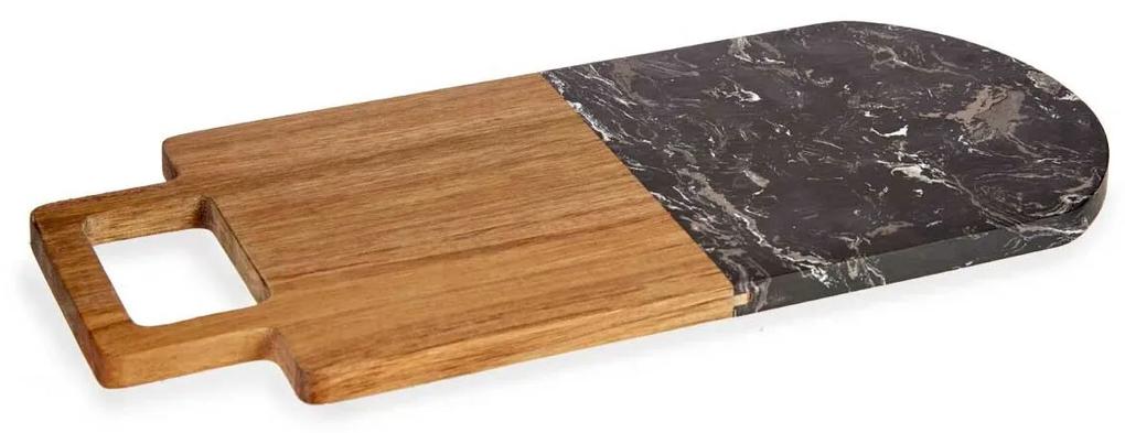 Masă de tăiat negru maro lemn de salcâm marmură (18 x 1,5 x 38 cm)