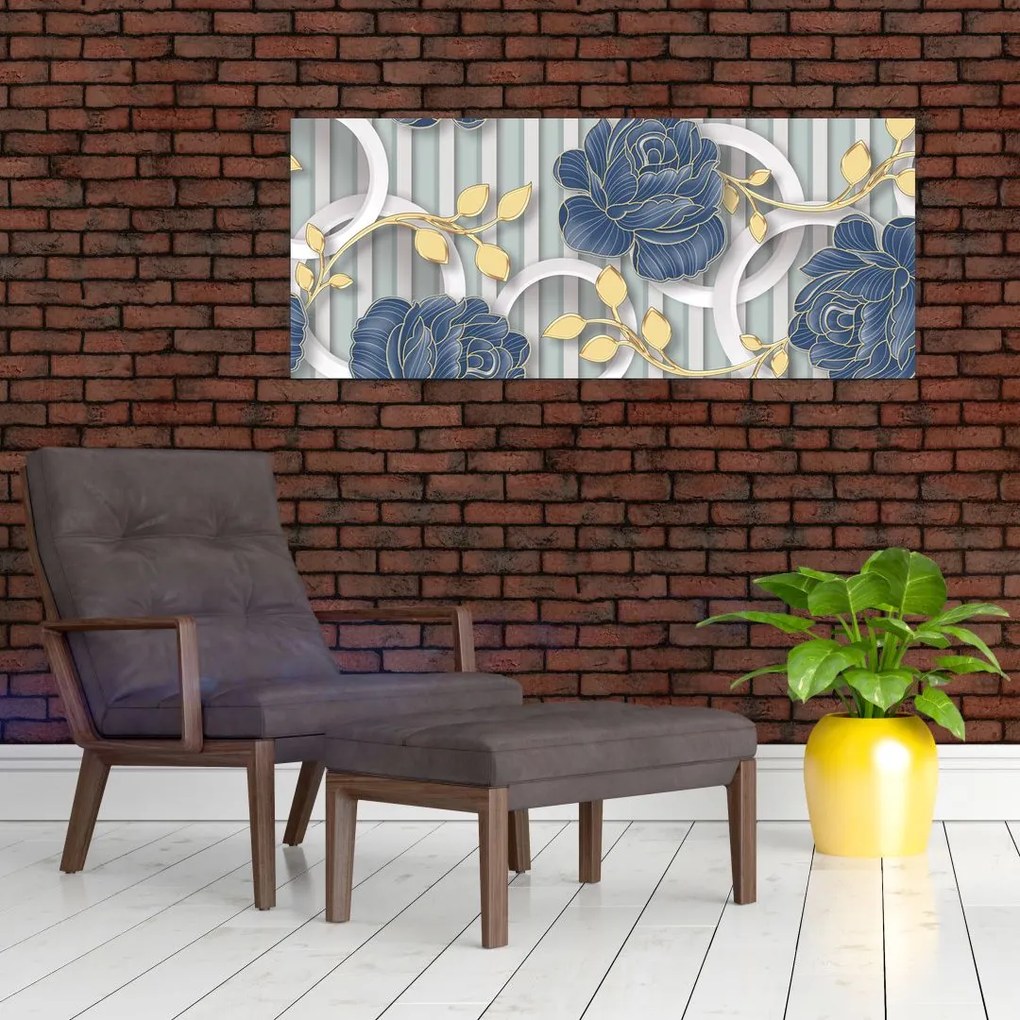 Tablou - Tradafiri și cercuri (120x50 cm)