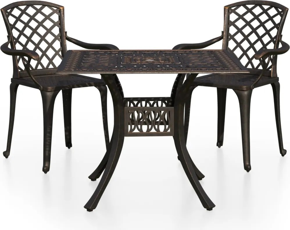 vidaXL Set mobilier de bistro, 3 piese, bronz, aluminiu turnat