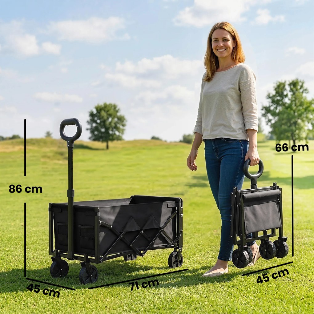 Outsunny Cărucior 80L pliabil, cărucior de grădină/transport cu mâner telescopic, clapă din spate, suport pentru băuturi | Aosom Romania