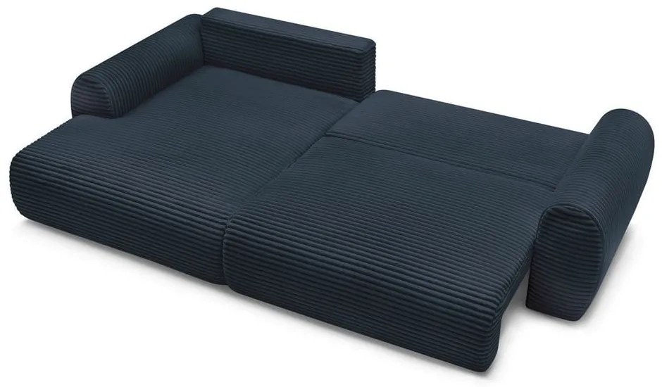 Colțar albastru închis extensibil cu tapițerie din catifea reiată (cu colț pe partea stângă ) Lucien – Bobochic Paris