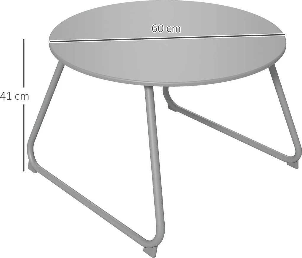 Outsunny Masă de cafea de grădină rotundă, masă de cafea de exterioare, Ø60 cm, picioare reglabile antiderapante, metal epoxidic, gri | Aosom Romania