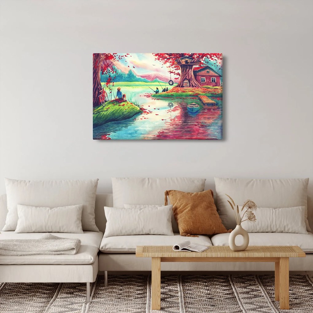 Tablou - Acuarelă, Golf într-un sat de munte (90x60 cm)
