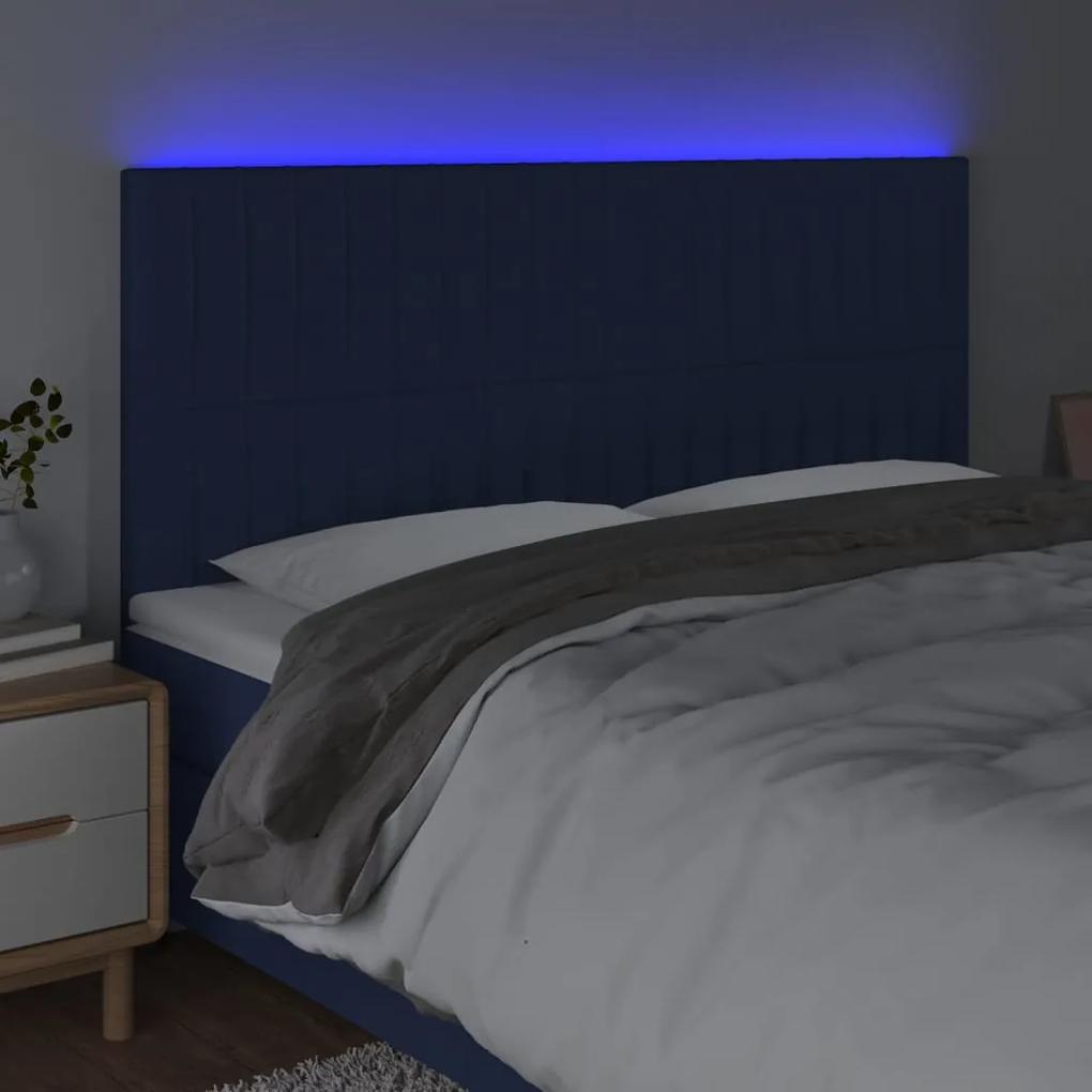 Tablie de pat cu LED, albastru, 180x5x118 128 cm, textil 1, Albastru, 180 x 5 x 118 128 cm