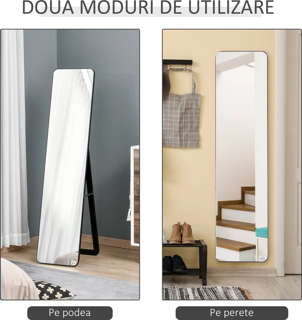 HOMCOM Oglindă de Podea sau Perete cu Cadru din Lemn, Oglindă cu Suport, Pliabil cu Balama, 37x43x156 cm, Nuc | Aosom Romania