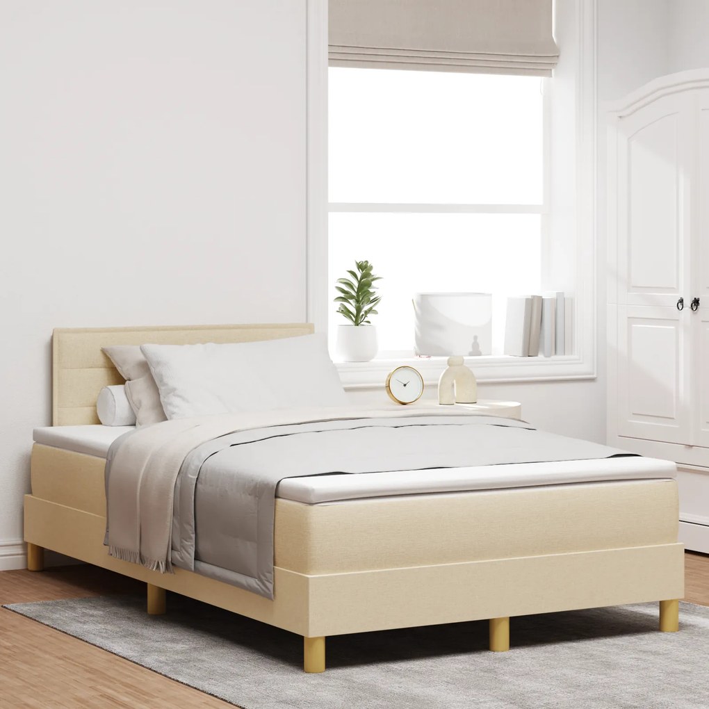 vidaXL Pat cu arcuri cu saltea și LED crem 120x200 cm țesătură