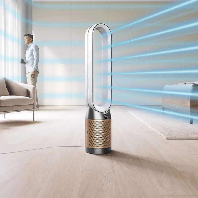 Purificator si racitor de aer Dyson Cool Formaldehyde™ TP09, 40W, 40 m², 10 viteze, Oscilatie, HEPA, Wi-Fi, LCD, Control vocal, Alb/Auriu