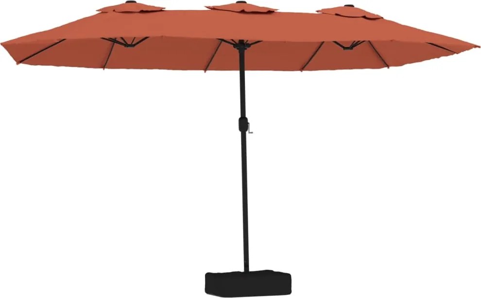 vidaXL Umbrelă de grădină cu două capete/LED, cărămiziu, 449x265 cm