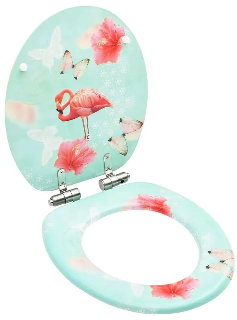 vidaXL Capac wc cu inchidere silențioasă, mdf, model flamingo