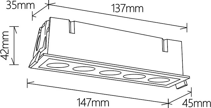 Corp incastrabil cu 5 spoturi LED BLAU alb