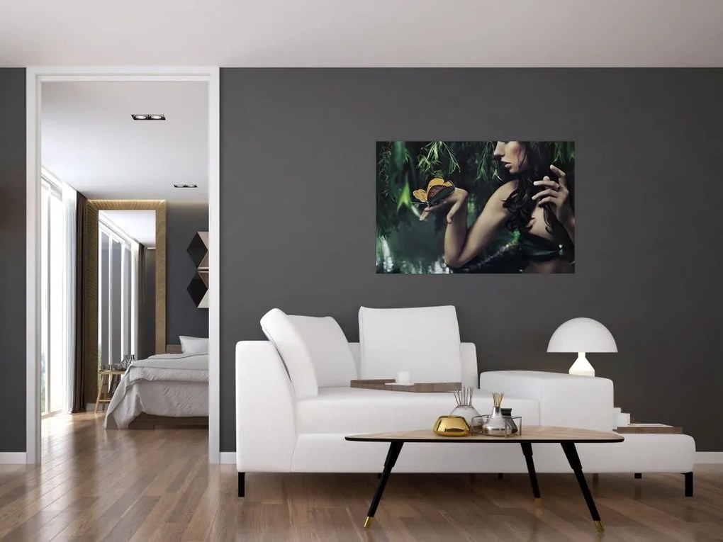 Tablou - Femeia grațioasă cu fluture (90x60 cm)