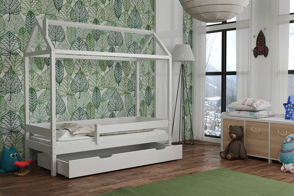 Pat pentru copii Casa Paul - Alb 180x80 cm pat fără spațiu de depozitare