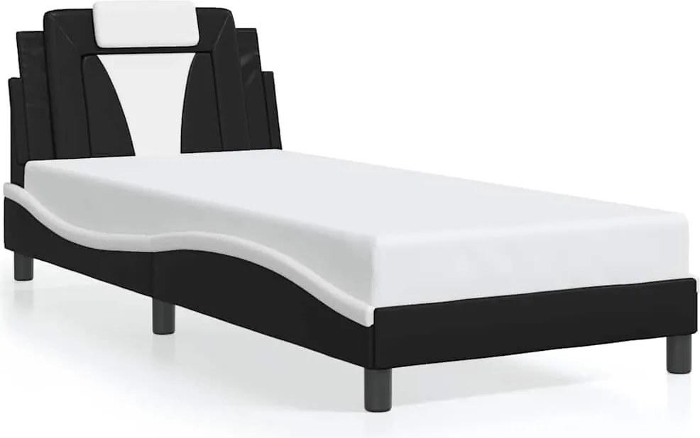 vidaXL Cadru de pat, Viana, fără saltea, negru și alb, 90x200 cm piele ecologică