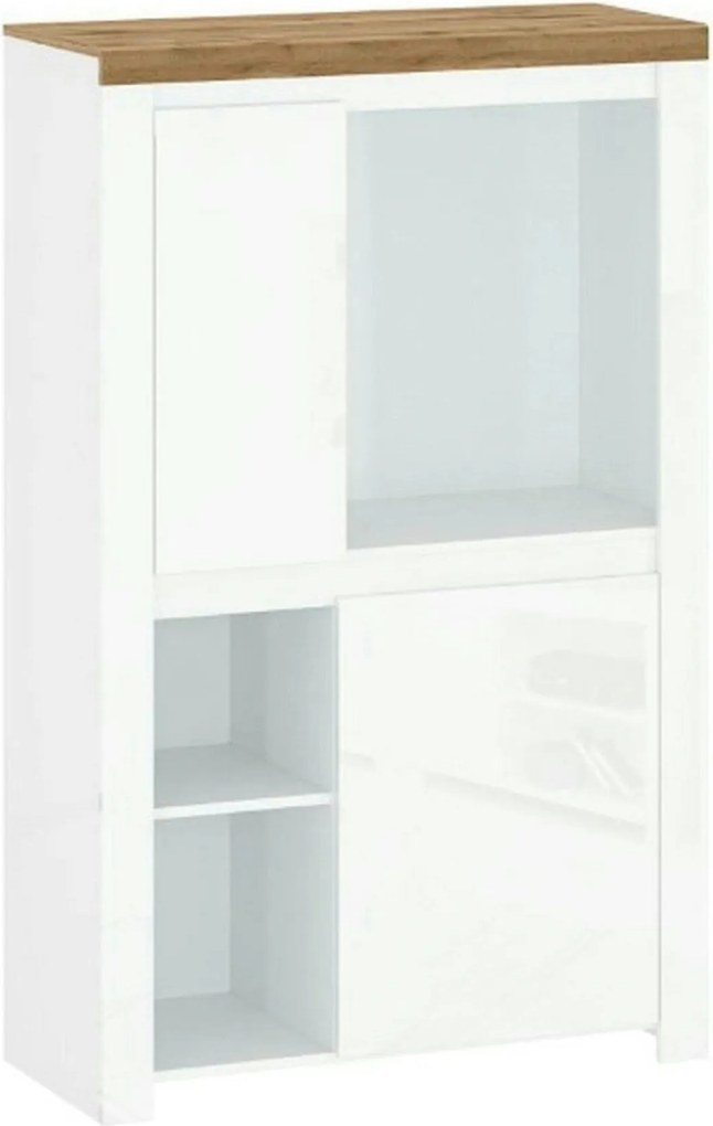 Comoda VIGO 2D, alb lucios/stejar wotan, PAL laminat, 98x42x157 cm