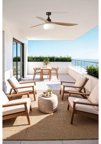 FARO 34360WT-11L-Ventilator de tavan OUTWOOD L 1xE27/15W maro/negru Ø150 cm WT IP44+telecomandă