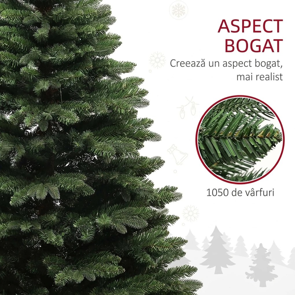 HOMCOM Brad de Crăciun Artificial cu 1050 Crengi Ignifuge, Pom de Crăciun Realist în Formă de Pin, Ø120x180 cm, Verde | Aosom Romania