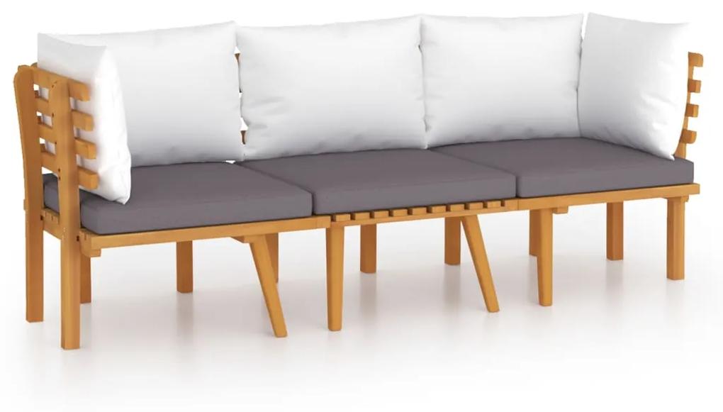 Set mobilier de gradina cu perne, 3 piese, lemn masiv acacia 2x colt + mijloc, 1