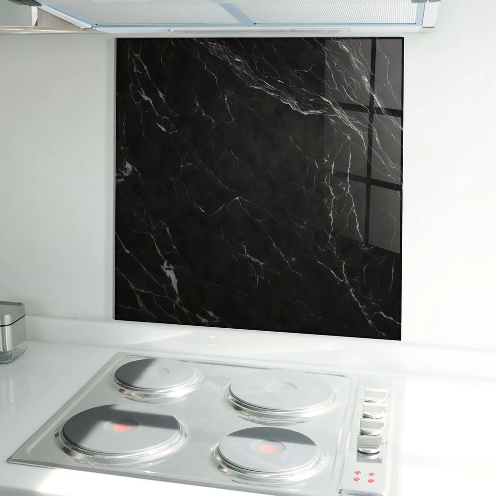 Panou Sticla Bucatarie, 60x60cm, Protectie aragaz, Antistropi, Termorezistent, Abstracte, Marble, Black Marble