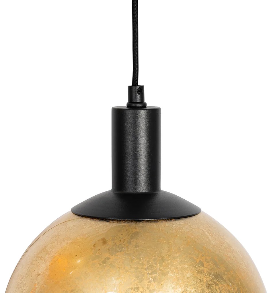 Lampă suspendată de design neagră cu sticlă aurie cu 3 lumini - Bert