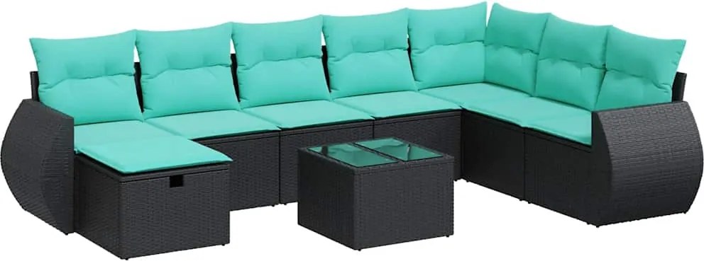 vidaXL Set mobilier de grădină cu perne, 9 piese, negru, poliratan