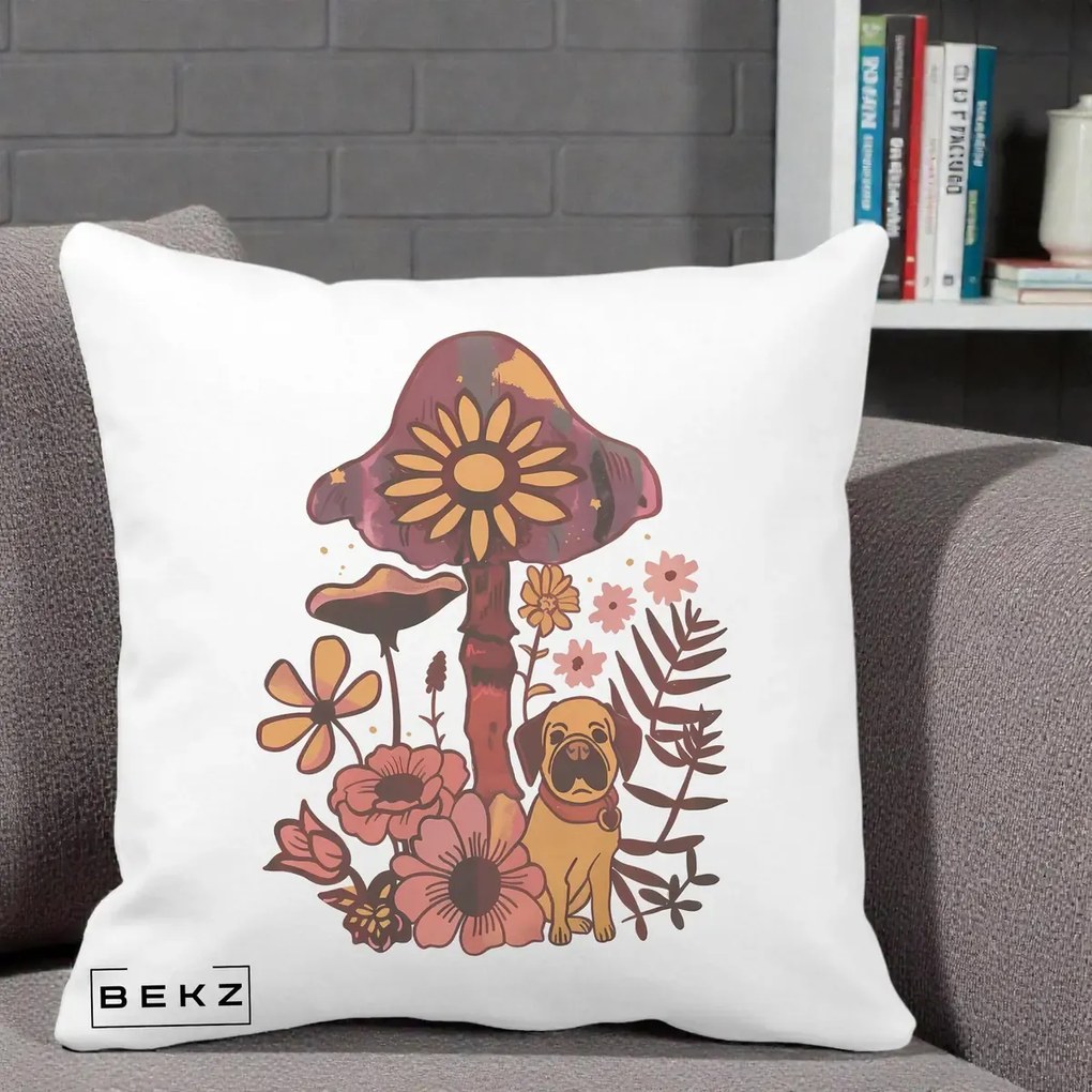 Perna Decorativa Ciuperca Caine Boho, 40x40 cm, Alba Mata, Husa Detasabila, Perna Inclusa, BEKZ®