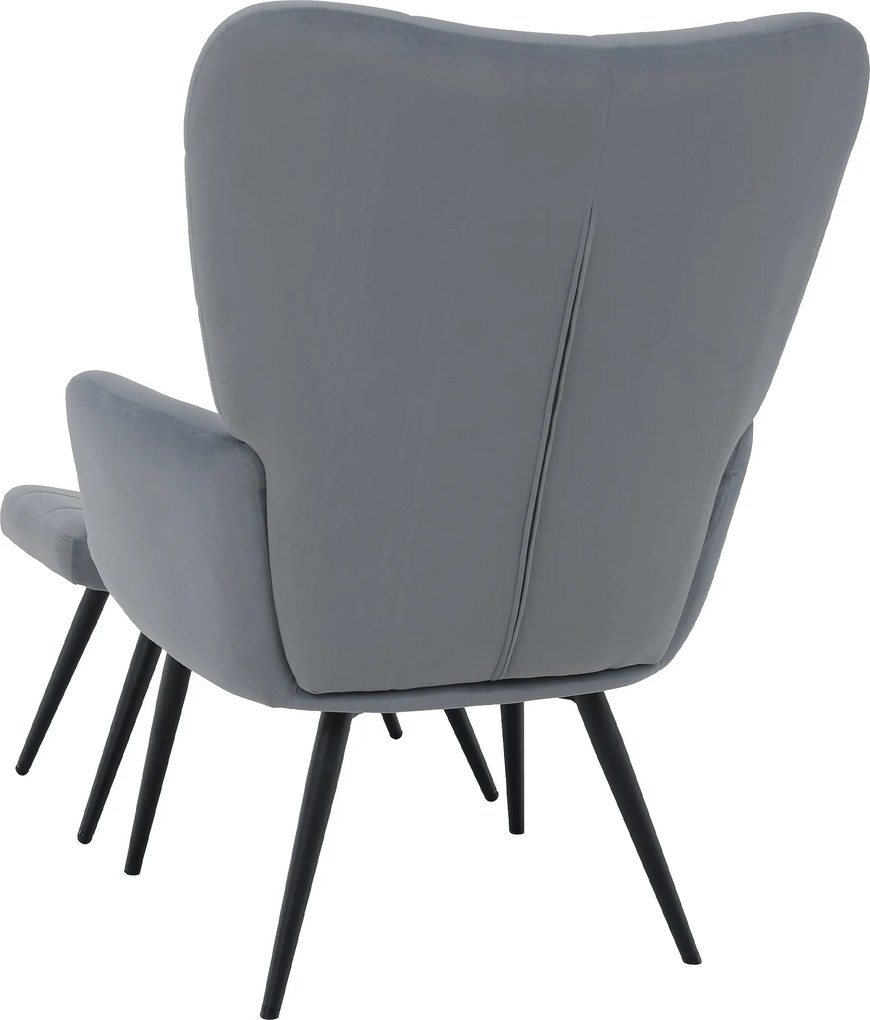 Fotoliu cu suport pentru picioare, ţesătură Velvet gri/negru, HABEN