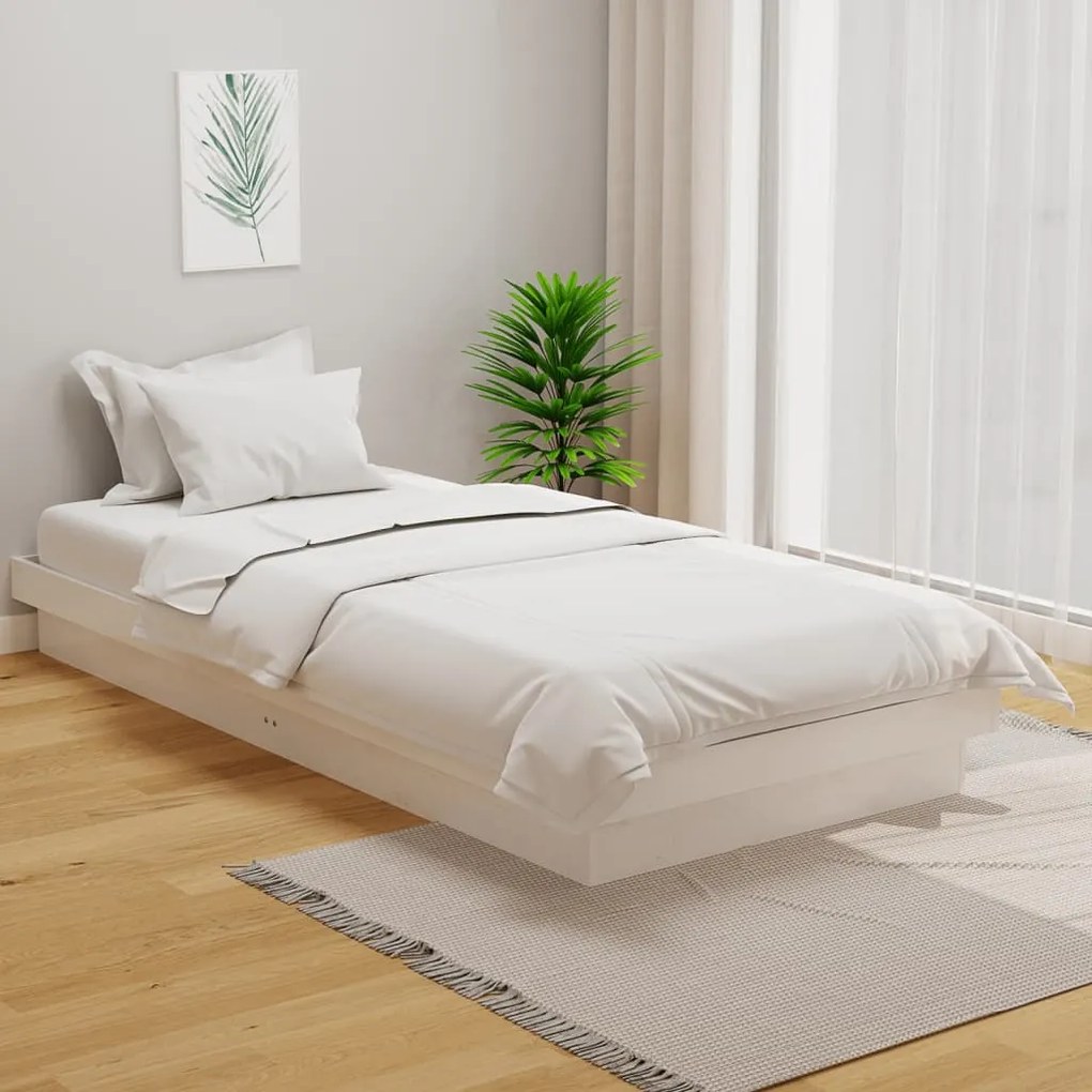 819938 vidaXL Cadru de pat single, alb, 90x190 cm, lemn masiv