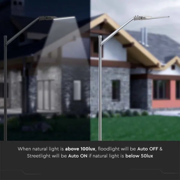 Lampă LED stradală cu senzor crepuscular LED/100W/230V 6500K IP65 gri