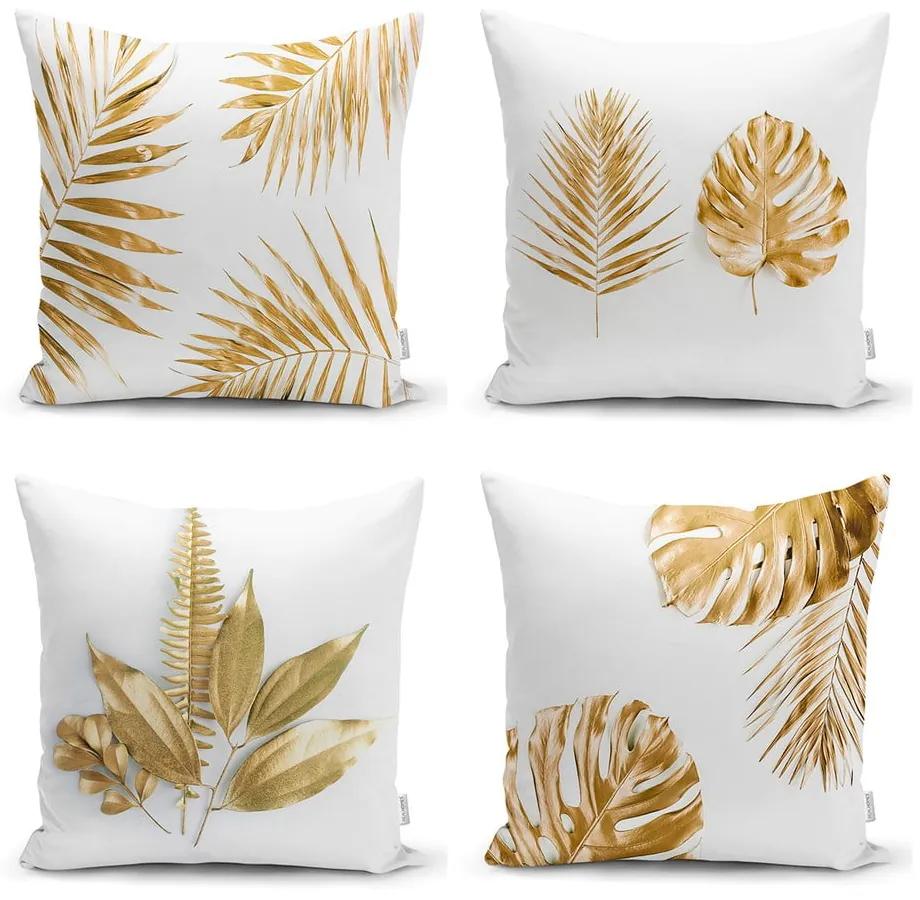 Set 4 fețe de pernă Minimalist Cushion Covers Gold Leaves Modern, 45 x 45 cm