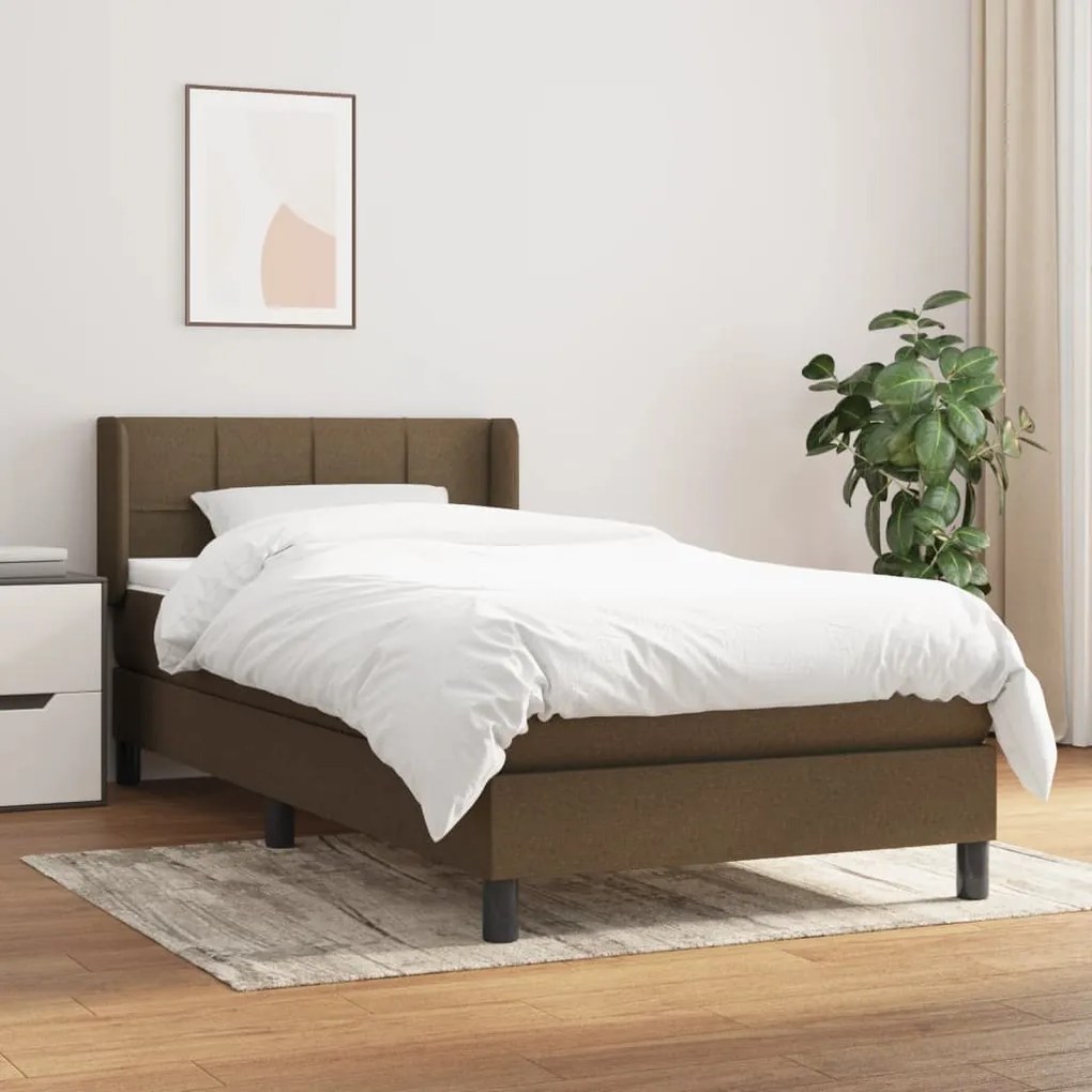 3129676 vidaXL Pat box spring cu saltea, maro închis, 90x190 cm, textil