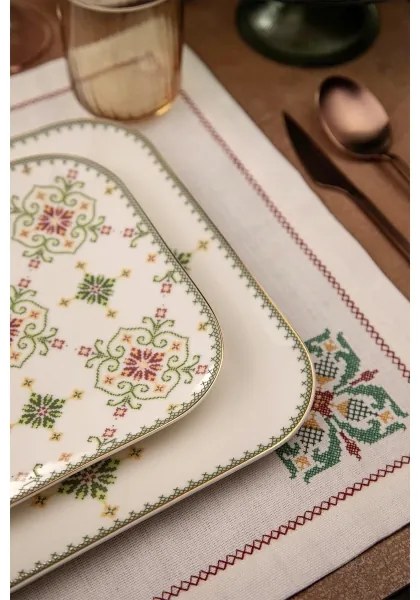 Set de veselă 26 buc alb/verde/porțelan