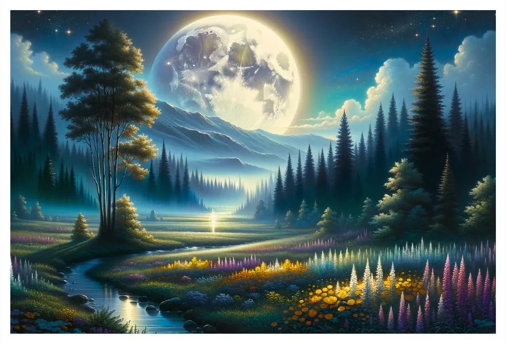 Tablou vale magică în lumina lunii