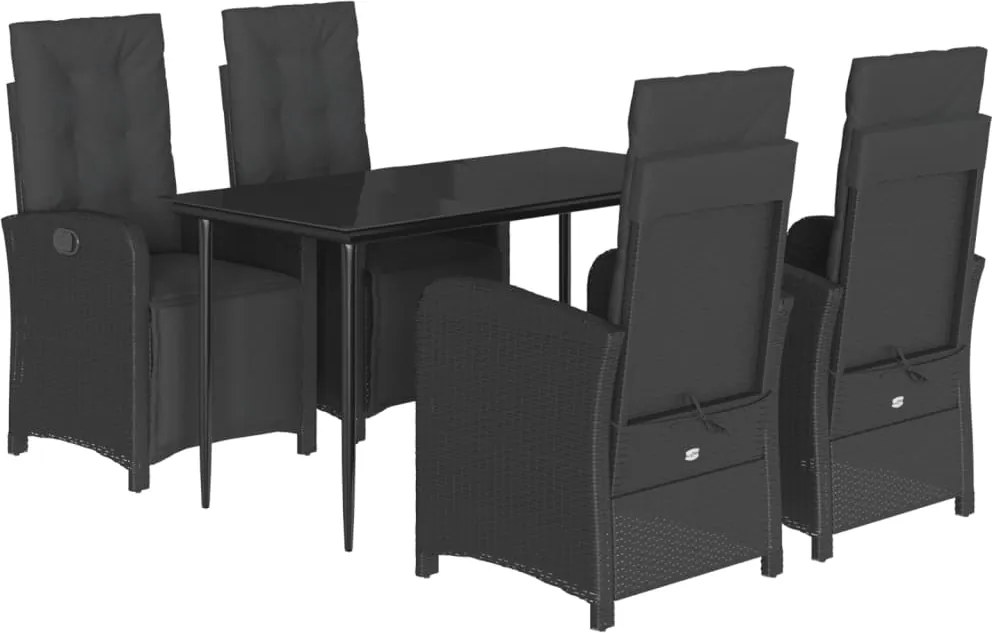 vidaXL Set mobilier de grădină cu perne, 5 piese, negru, poliratan