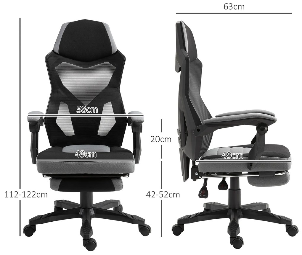 Vinsetto Scaun de Birou Ergonomic Reclinabil cu Suport Picioare Retractabil, Gri | Aosom Romania