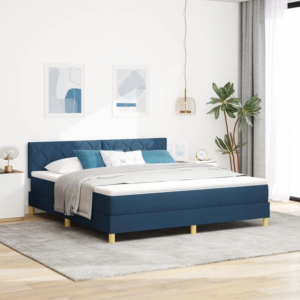 vidaXL Pat cu somieră și saltea albastră 180x200 cm din țesătură